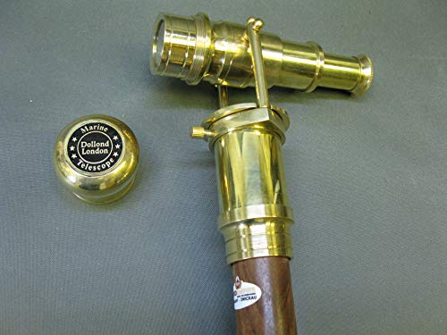 Gehstock Spazierstock Wanderstock Edelholz mit Messing Fernglas Fernrohr Kapitänsstock 98cm M1537