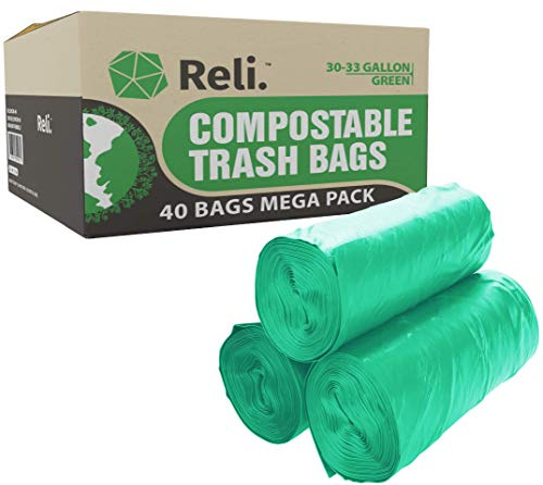 Reli Kompostierbare Müllbeutel (40 Stück) – Große, biologisch abbaubare Kompost-Müllbeutel, 30 Gallonen – 33 Liter, 35 Liter, umweltfreundlich, zersetzbar