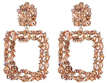 EVER FAITH Damen 6 Farben Groß Strass Kristall Quadrat Geometrische Statement Trapezförmige Ohrringe für Party Hochzeit Champagne-Farbe Rosa-Gold-Ton