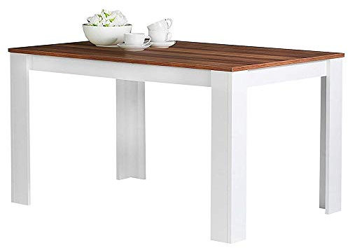 BAKAJI Tavolo Sala da Pranzo Cucina Forma Rettangolare Design Moderno in Legno MDF Finitura in Melammina Dimensione 120 x 80 x 74 cm Arredamento Casa (Bianco e Noce)