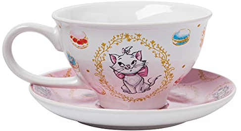 Silver Buffalo Disney's Aristocat Marie The Finest in Paris and Sweets Keramik-Teetasse und Untertasse, 340 ml, Weiß/mehrfarbig