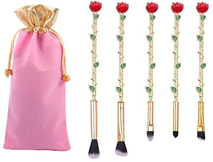 JORCEDI Beauty and the Beast Lot de 5 pinceaux de maquillage en forme de rose en poils synthétiques doux pour le visage et les yeux