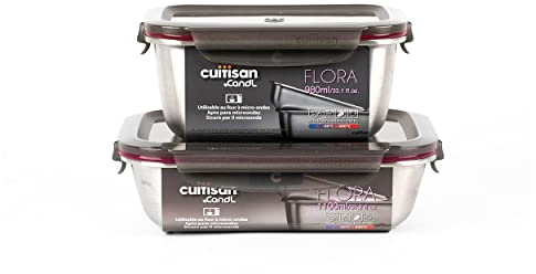 WK WARMCOOK Cuitisan – Lot de 2 boites alimentaires en inox compatible au micro-ondes – 980 et 1100ml