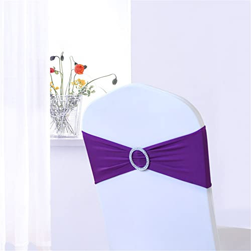 Highdi Spandex Stuhl-Schärpen, Stretch Schleifen Stuhlbänder mit Schnalle Schieber Elastische Lycra Stuhlschärpen für Party Bankett Hotel Hochzeit Stuhl Dekorationen (50pc,Violett)