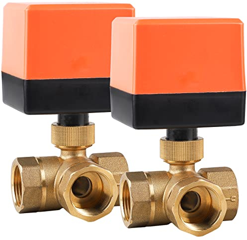 SWAWIS 3 Wege Zonenventil Kugelventil Motorkugelhahn DN25 G1 Zoll AC 230V Elektrisches Ventil Motorventil Messing Absperr Umschalt Kugelventil Dreiwegeventil für Flusssteuerung, 2 Stück