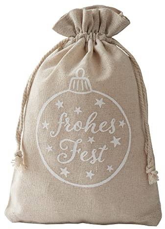 I 6 Leinensäckchen, Leinenbeutel - Frohes Fest - Weihnachtskugel - mit Baumwollkordel, Adventskalender, Weihnachtsbeutel, Christkind, Geschenkverpackung (30x20 cm)