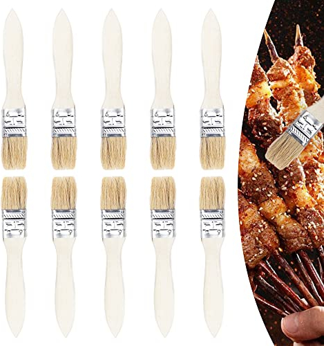 Pilikoll 10 Stück BBQ Pinsel aus Holz Naturfaser Grillpinsel Backpinsel Naturborsten Mit Holzgriff Küchenpinsel aus Holz für Küchen Buttersauce Backen Kochen