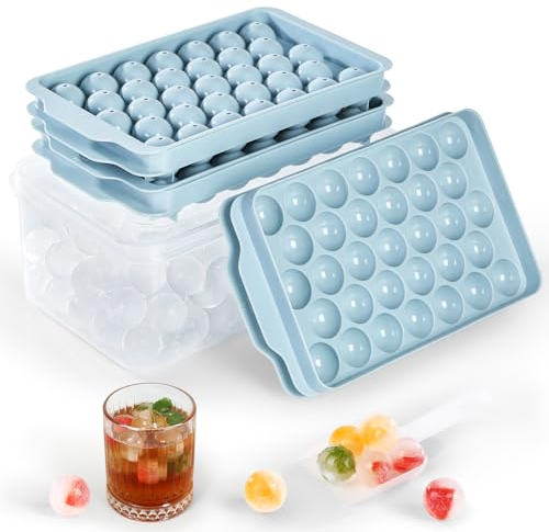 Optish Confezione da 3 vassoi per ghiaccio per congelatore, 99 vassoi per cubetti di ghiaccio con coperchio e bidone, vassoi rotondi per cubetti di ghiaccio per congelatore, vassoio per cubetti di