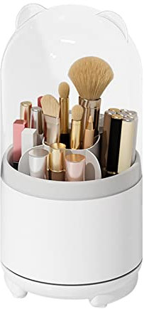 GNCLOUD Makeup Brush Holder With Lid, Makeup Organiser, Makeup Organiser Storage, 360 Degree Rotatable Cosmetic Brush Holder