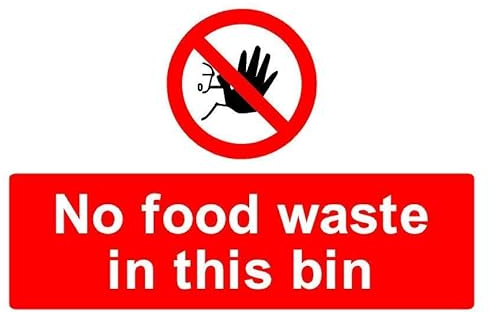 No food waste in this bin prohibition sign - Self adhesive sticker (300mm x 200mm)