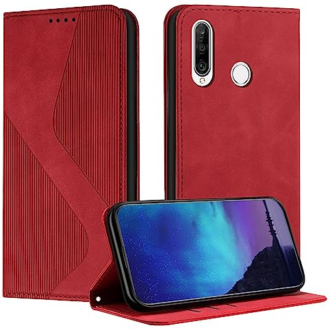 Fatcatparadise Kompatibel mit Huawei Y6P Hülle, Handyhülle für Huawei Y6P Hülle PU Leder Flip Klappbare Wallet Magnet Stoßfeste Case Handytasche Klapphülle Schutzhülle Tasche Hülle Holster (Rot)