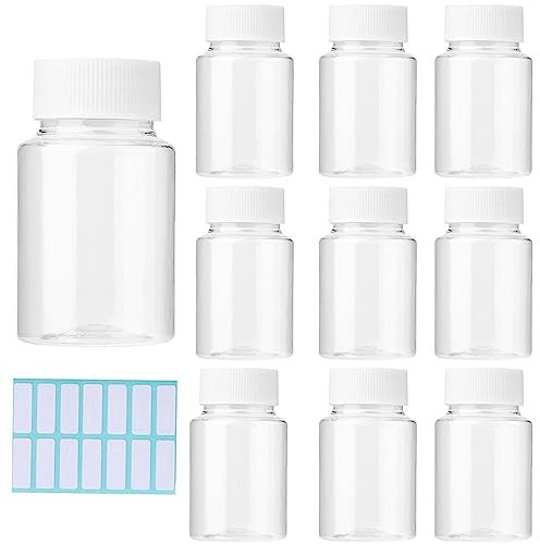 SKYPRO 10Pcs Clear Pill Bottle Plastic Medicine Bottle Empty Reagent Bottle Containers with Caps for Liquid Solid Powder Medicine With Sticker (60ML)