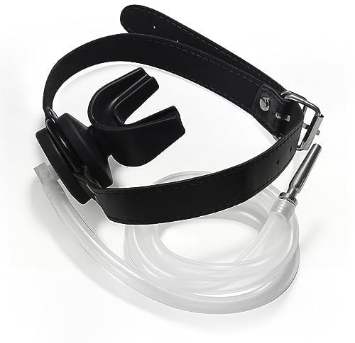 Axcroo Silikon Öffnen Knebel Mundknebel mit Penis Plug Dilatator Urinal Piss Trichter Mouth Gag Bondage Einstellbar Fesseln Set SM Slave Extreme Sex Spielzeug für Frauen Männer Paare (Schwarz)