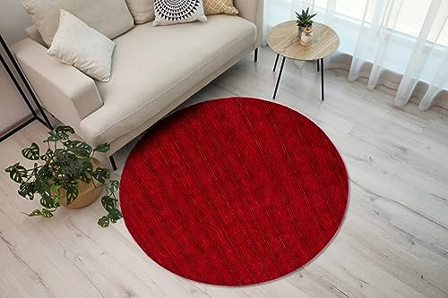 Rug Studios Teppich NONZA | Farbe: Rot; Größe: 200 cm rund | strapazierfähig und leicht zu reinigen | Wohnzimmer | Schlafzimmer