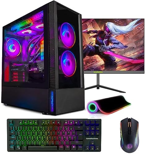 GameMachines Element Komplett Set - Gaming PC - Wasserkühlung - AMD Ryzen 7 5700X - GeForce RTX 5060 Ti - 1TB SSD - 32GB RGB DDR4 - WLAN - Tastatur - Maus - Mauspad - 24 Zoll 165Hz Monitor - Win 11