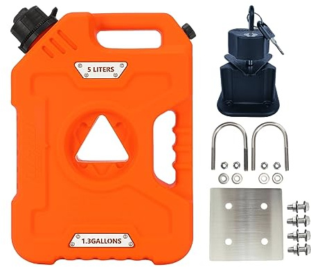 Tucool Racing 5L Portable Fuel Drum Canister Gasoline Container Reserve Plastic Petrol Tank Diesel Storage Can Fit for Motorcycle SUV ATV Cars Boat Offroad (5L Orange with Bracket 304SS)