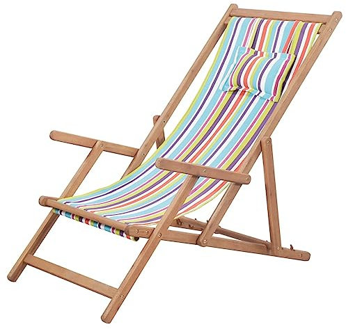 Homgoday Faltbarer Strandliege, Stoff, mehrfarbiger Holzrahmen, Stühle für den Außenbereich, Esszimmerstühle für Garten, Gartenmöbel, Terrassenmöbel