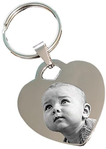 Porte-clés coeur en acier personnalisable Votre Photo gravé sur porte-clés