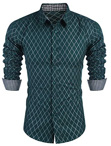 COOFANDY Herren Langarm Freizeithemd mit Karomuster - Business Kontrast Hemd in S-3XL