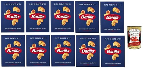 Italian Gourmet Pipe Rigate pasta italiana gerillte Nudeln Nr. 91 10 x 500g | Ideale per sughi densi, aus Hartweizengrieß, hohle Form nimmt Sauce gut auf, Gesamtnettogewicht 5 kg + Kostenlos Polpa 400g