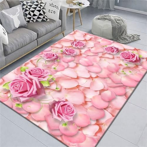 Kunsen Tapis Jeu La Mode des Fleurs Tapis Circuit Voiture Couleur Rose Tapis pour Chien décoration intérieure maison170X240CM