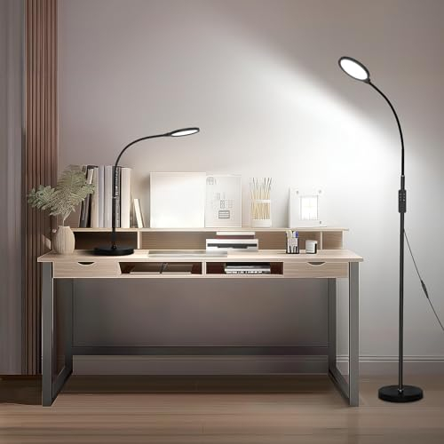 OTREN Stehlampe LED Dimmbare Leselampe: 12W Wohnzimmer Stehleuchte mit Fernbedienung - Verstellbarer Schwanenhals - Kann als Tischlampe verwendet werden - Stehlampe für Schlafzimmer Büro