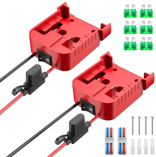 Kzreect 2 Pack for Power Wheel Adapter Compatible with Milwaukee 18V Battery, Converter Kit with Built-in Switch, Fuse Holder, Wire Terminals, 12AWG Wire for DIY RC Cars
