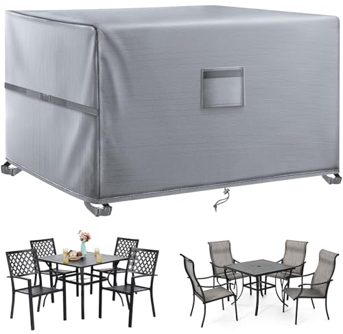 Kovshuiwe Fundas para Muebles de jardín,120x120x74cm, Impermeable, Fundas de Mesa de Patio 420D, Tela Oxford Resistente, Cubierta de Muebles de ratán, Resistente al Viento, Anti-UV para Patio,