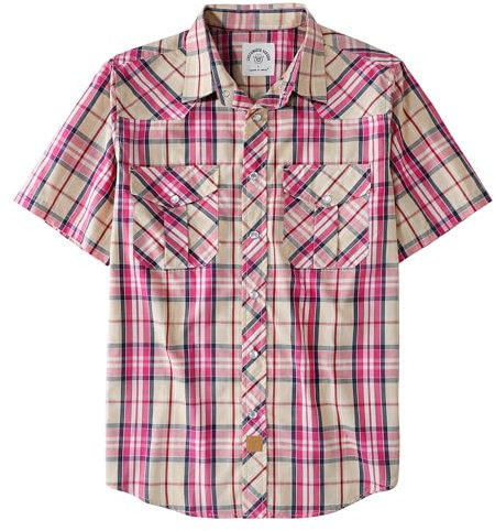Dubinik® Chemise Homme Manches Courtes Chemise Carreaux Homme Western Cowboy Vintage Bouton Pression Casual Chemise Homme