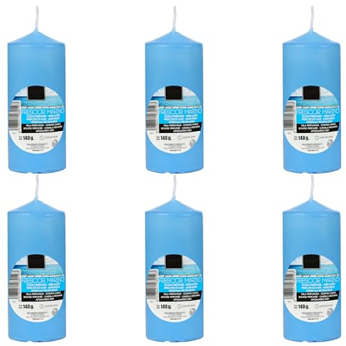 6 Stück Blau Duftkerze Duft Meeresfrische, Duft Stumpenkerzen 110x47mm 25 Stunden Dauer