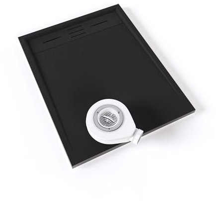 Moments of Glass Piatto doccia SMC Hiemal 90 x 70 cm, nero RAL 7021 – antisdrucciolo, texture lavagna, antibatterico, resistente agli agenti chimici, con valvola e griglia