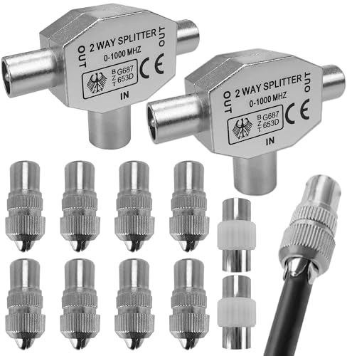 2 Pièces Répartiteur d'antennes en T,Répartiteur télévision,Répartiteur à Large Bande,TV Répartiteur 2 Sorties,T/F Type Connecteur Prise À RF Coax Adaptateur D'antenne