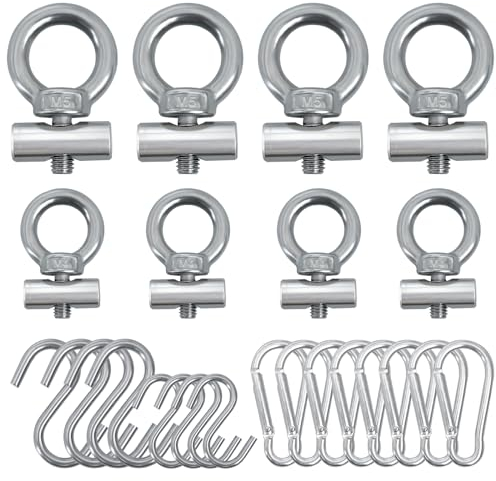 8 Sets Awning Rail Stoppers, M6M8 Stopper for Piping Rail, Stainless Steel Awning Stoppers, Multipurpose Locking Awning Hook, and 8pcs Mountaineering Buckle, 8pcs S-hooks for Motorhome, Awning Rail
