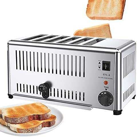 Generic 6-Slice Commercial Stainless Steel Toaster with Extra-Wide Bread Slots - 5 Shade Settings, Defrost/Reheat/Cancel Functions - Ideal for Home Store Hotel Party Use - Rapid Bake Feature