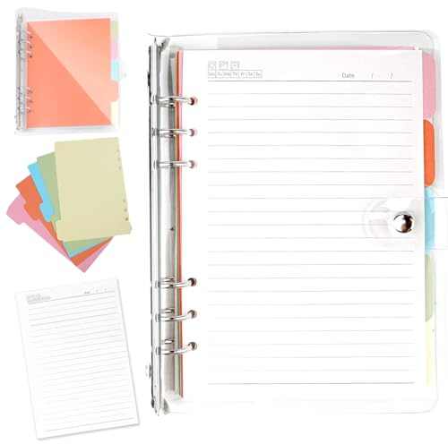 WANDGU Binder Notizbuch: Transparent Ringbuchhülle, Soft PVC Notebook Ringbuch 6 Runde, Nachfüllbar, Binder Tagebuch mit A5-Füllpapier Ringbuch mit Teiler für Büro Schule Journal Buch