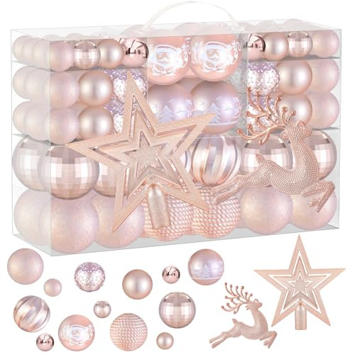102 pezzi Palline di Natale Oro Rosa Palle di Natale con Palle Natale Grandi Piccole Decorazioni Albero di Natale,Addobbi Albero di Natale,Palline Albero Natale Set Palline Albero di Natale