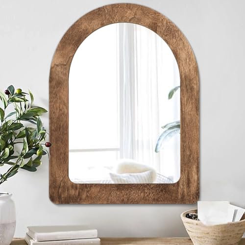 AAZZKANG Gewölbter Wandspiegel mit Holzrahmen, rustikaler dekorativer Hängespiegel für Schlafzimmer, Badezimmer, Bauernhaus, Heimdekoration, 65 x 45 cm