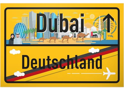 DankeDir! Dubai Deutschland Ortsschild - Kunststoff Schild 30 x 20 cm - Geschenk Idee Gutschein Reise Urlaub Reisegutschein Männer & Frauen Geldgeschenk Abschiedskarte Geschenkidee Deko Karte