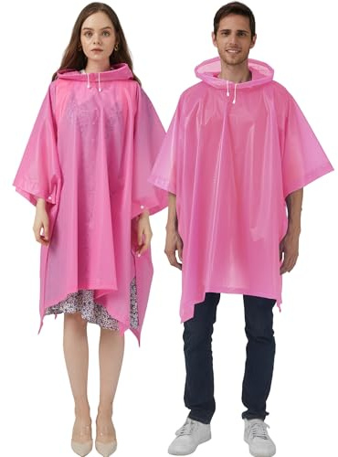 Cosowe Rain Ponchos Waterproof Adults, 2pcs Reusable Raincoats Portable, Family Pack Festival Plastic Coats for Women Men with Sleeves Hood