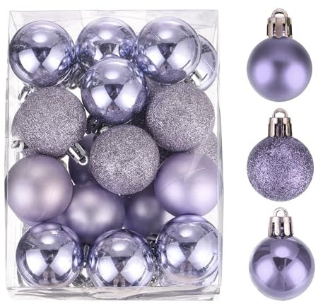 sourcing map Christmas Ball Ornaments Christmas Tree Decorations Balls Light purple Baubles 1.6/4CM for Party Decoration Wedding Holiday Christmas Decor 24Pcs