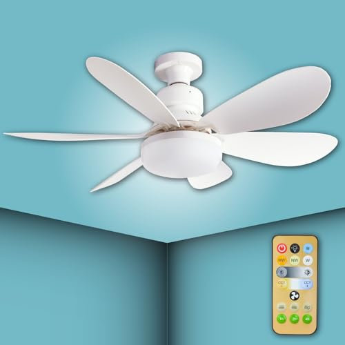LED ATOMANT Ventilador de Techo con Luz LED y Mando a Distancia, 40W Ø52cm E27, Silencioso, Regulable en 3 Colores y Velocidades, Temporizador, 6 Aspas
