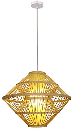 JWBXFYXW Lustres en rotin de 15,76 Pouces, Abat-Jour en Bambou Naturel, Lampe Suspendue en Chapeau de Paille Antique, Suspension tissée à la Main, Lustre en rotin de personnalité créative, Lanterne
