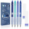Deepton Radierbarer Kugelschreiber, 4 Stück Radierbarer Tintenroller, Blau Radierbare Stifte, Kugelschreiber Radierbar, Erasable Pen, Gelstifte Radierbar mit 10 Ersatzminen (0,5mm, Blau)