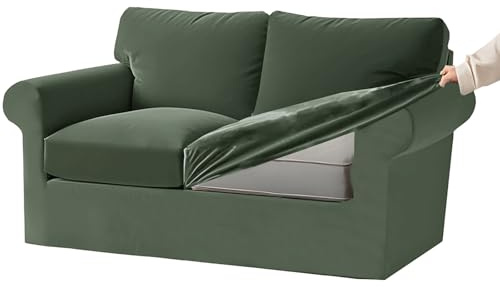 KYJSW Copridivano in Velluto 1/2/3/4 Posti, Copridivani Ektorp Elasticizzato Antiscivolo con Fodera Separata per Schienale E Federa per Cuscino (Verde Chiaro,X-Grande 2 Posti 5 PCS)