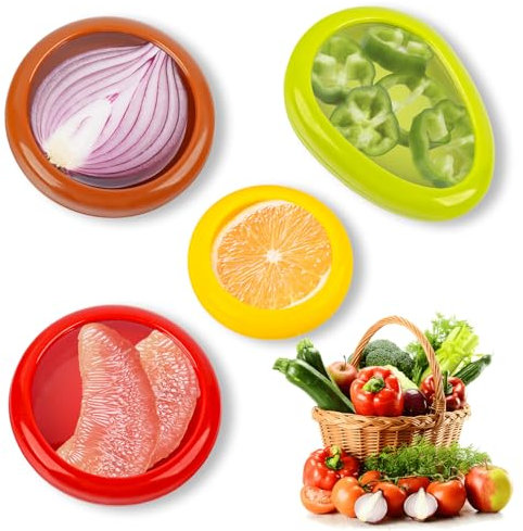 JWTRSVTY 4 unidades de fruta, vegetales y fruta, reutilizables, recipientes de almacenamiento herméticos a largo plazo, con aguacate, limón, tomate, cebolla, para mantener los alimentos frescos