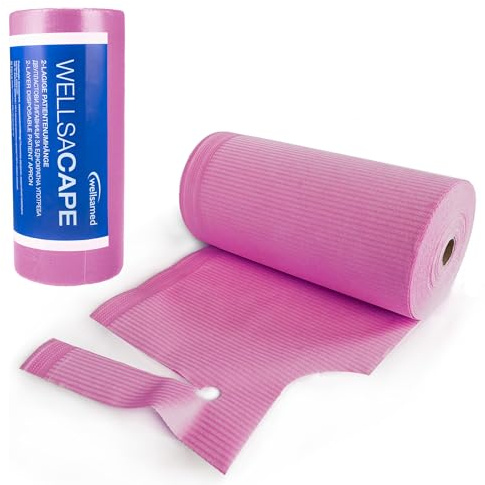 wellsamed wellsacape Patientenumhang, Patientenservietten, Bereichskleidung, Kleidungsschutz, Kittel Schürze Latz Einweg, 2-lagig, 1 Rolle à 80 Stück, 54 x 60 cm (Pink)