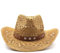 Cazqgoy Chapeau de Cowboy Unisexe en Paille - Western Vintage Hollow Out à Large Bord avec Protection Soleil