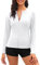 Tuopuda Womens Rash Vest Zip Up Wetsuit Tops Long Sleeve Swimsuit Tops Quick Dry Surf Tops UV UPF 50+ Swim Shirt Sun Protection Swimwear(White,S)