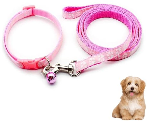 2Pcs Pink Puppy Collar, Pink Collar and Lead Set, Adjustable Dog Collar Small Dog, 1.0CM Width, 19-32CM Adjustable, 1.2M Lead, Ideal for Daily Walks, Training, and Travel.