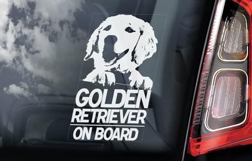 Golden Retriever Hund an Bord Autofensteraufkleber, weiß, Rückseite bedruckt für interne Anwendung, 170 x 100 mm